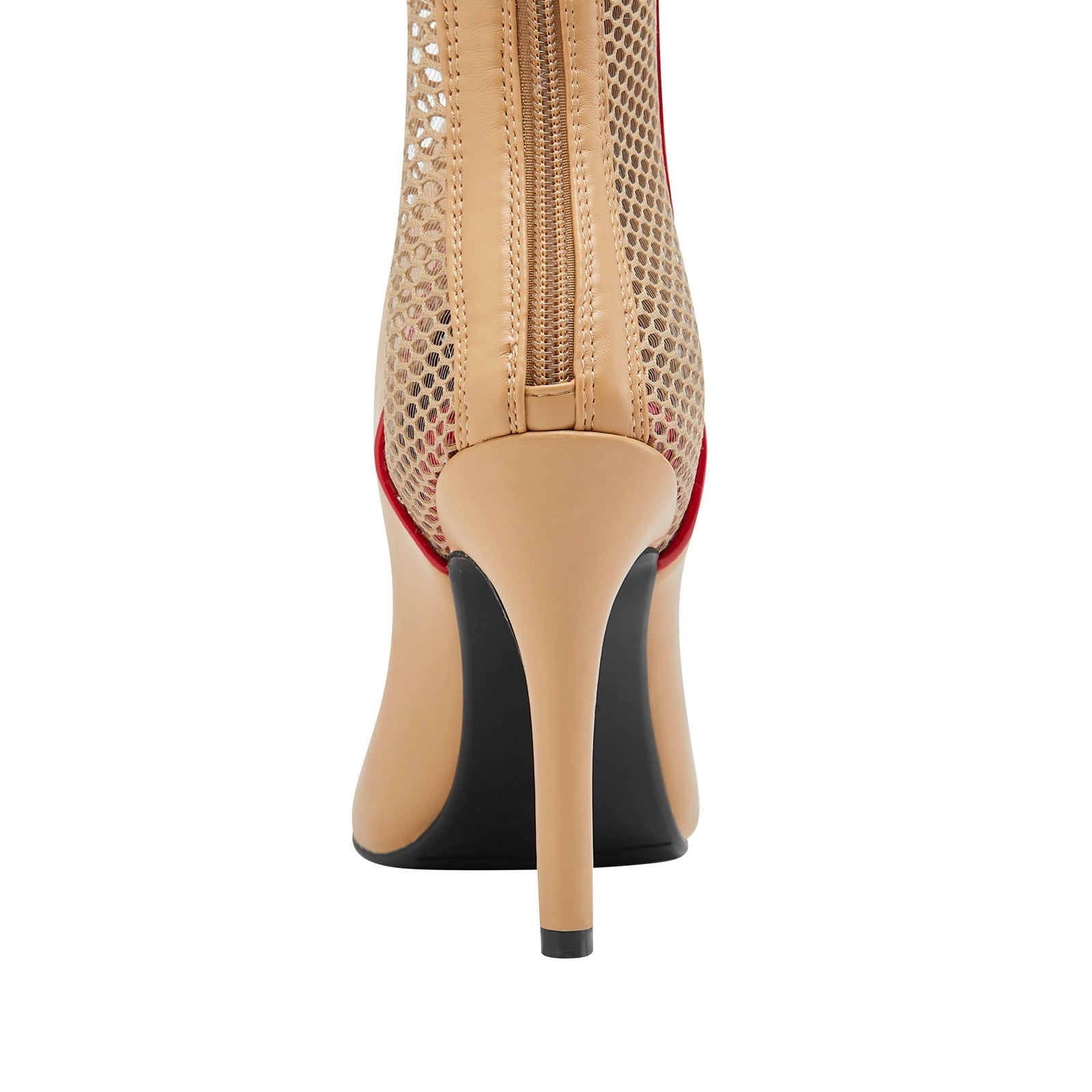 Wave Mesh Pointed Toe Leather Knee High Boots-4