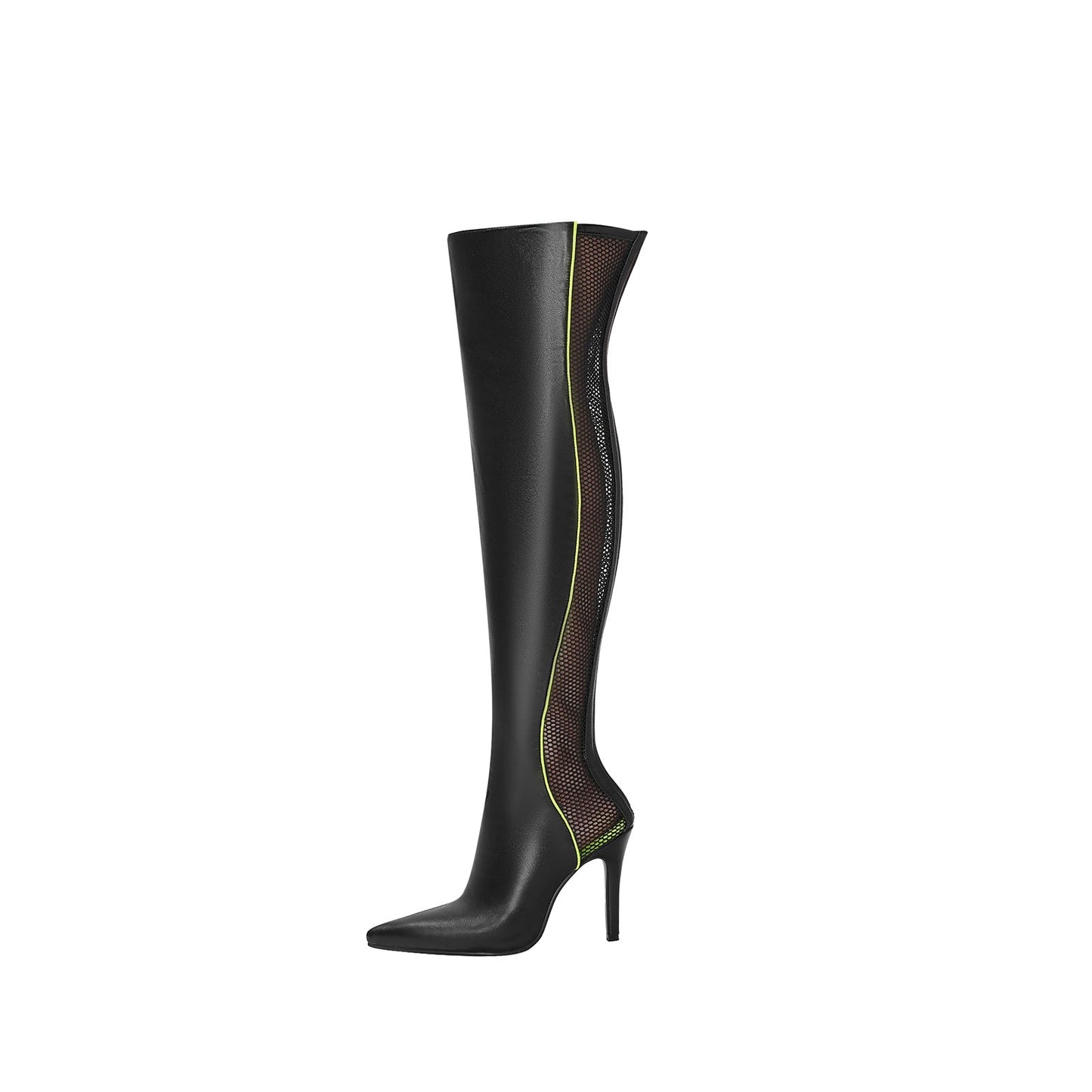 Wave Mesh Pointed Toe Leather Knee High Boots-5
