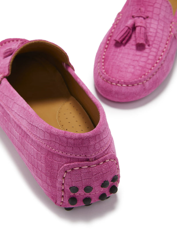 Women's Tasselled Driving Loafers, pink embossed suede-4