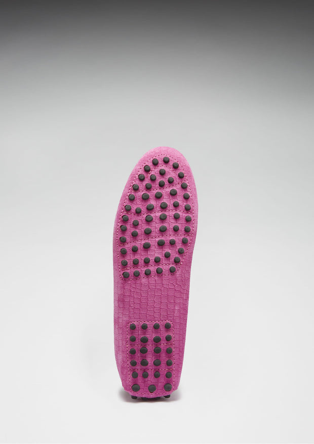 Women's Tasselled Driving Loafers, pink embossed suede-2