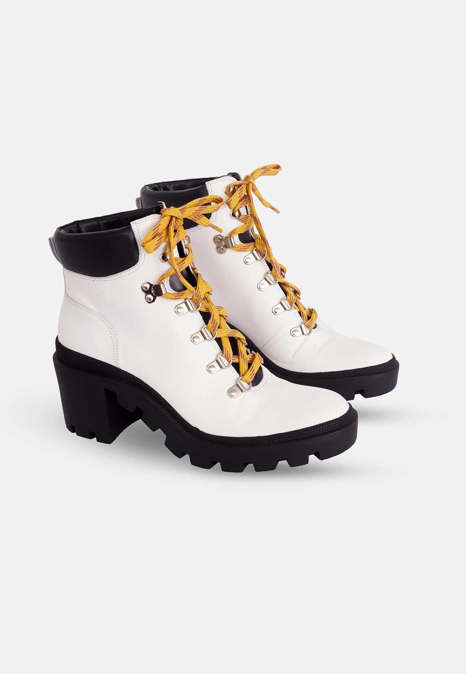 Women's White Combat Boot - Stylish 9cm Block Heel-1