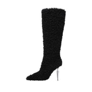 Wooly Pointed Toe Knee High Boots-0