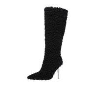 Wooly Pointed Toe Knee High Boots-1