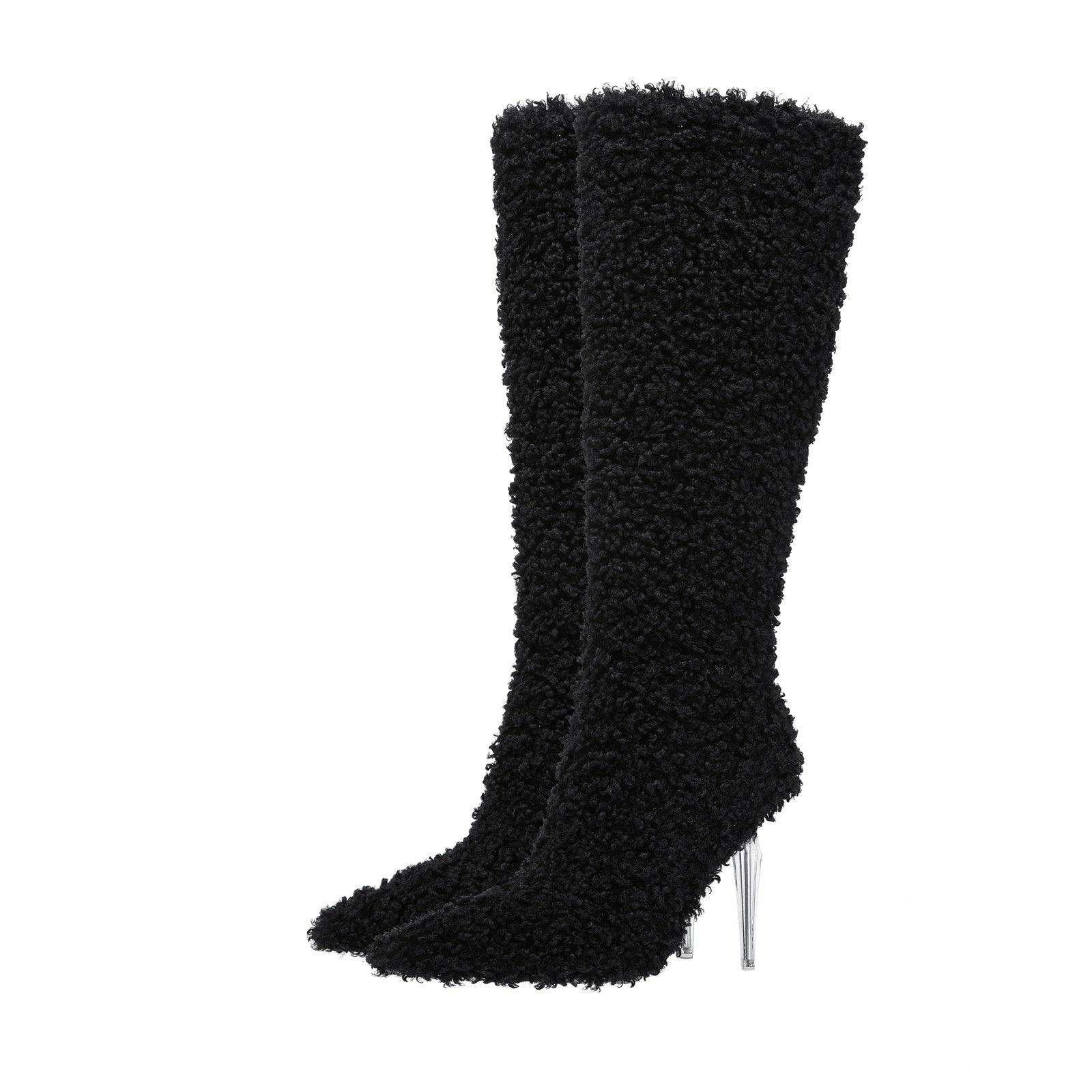 Wooly Pointed Toe Knee High Boots-2