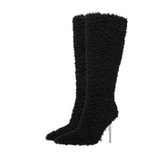 Wooly Pointed Toe Knee High Boots-2