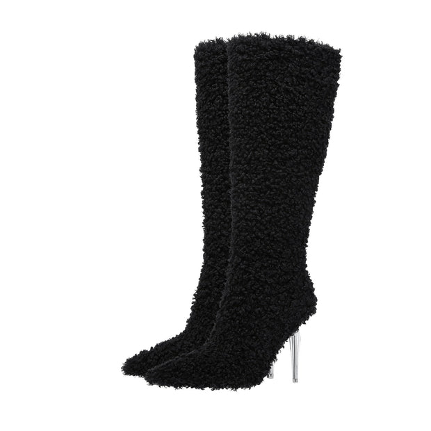 Wooly Pointed Toe Knee High Boots-2