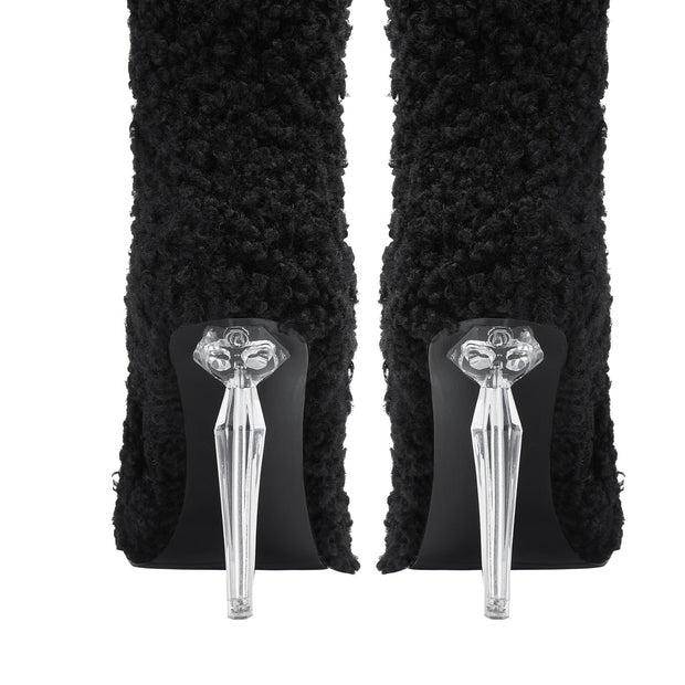Wooly Pointed Toe Knee High Boots-3