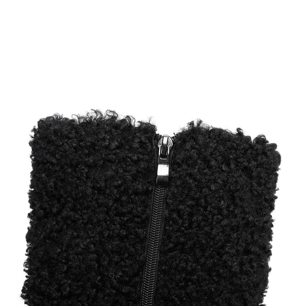 Wooly Pointed Toe Knee High Boots-4