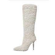 Wooly Pointed Toe Knee High Boots-6